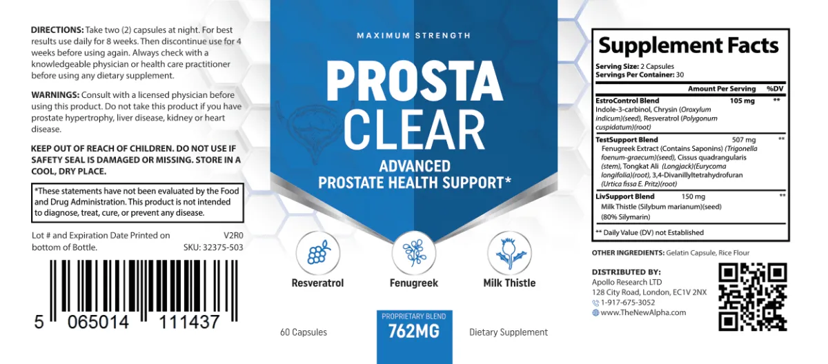Prosta Clear Supplement Facts